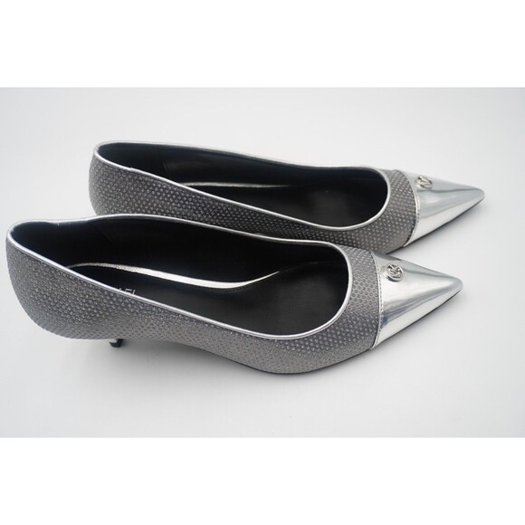 Michael Kors Davina Flex Kitten Metallic Silver Heel Pointed Toe Textured Sz 8.5 - Picture 15 of 16